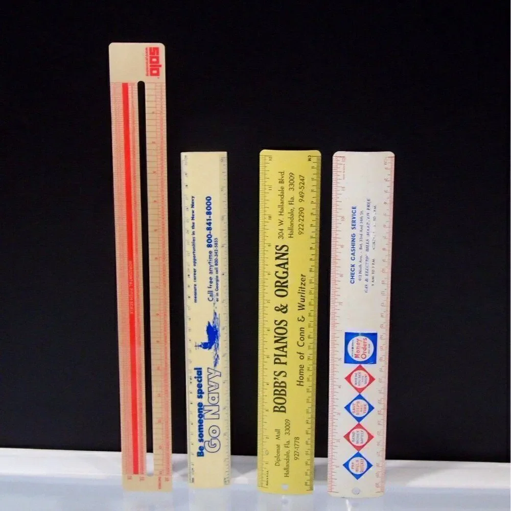 Vintage Advertising Rulers Go Navy Bobs Pianos Check Cashing Word Processing